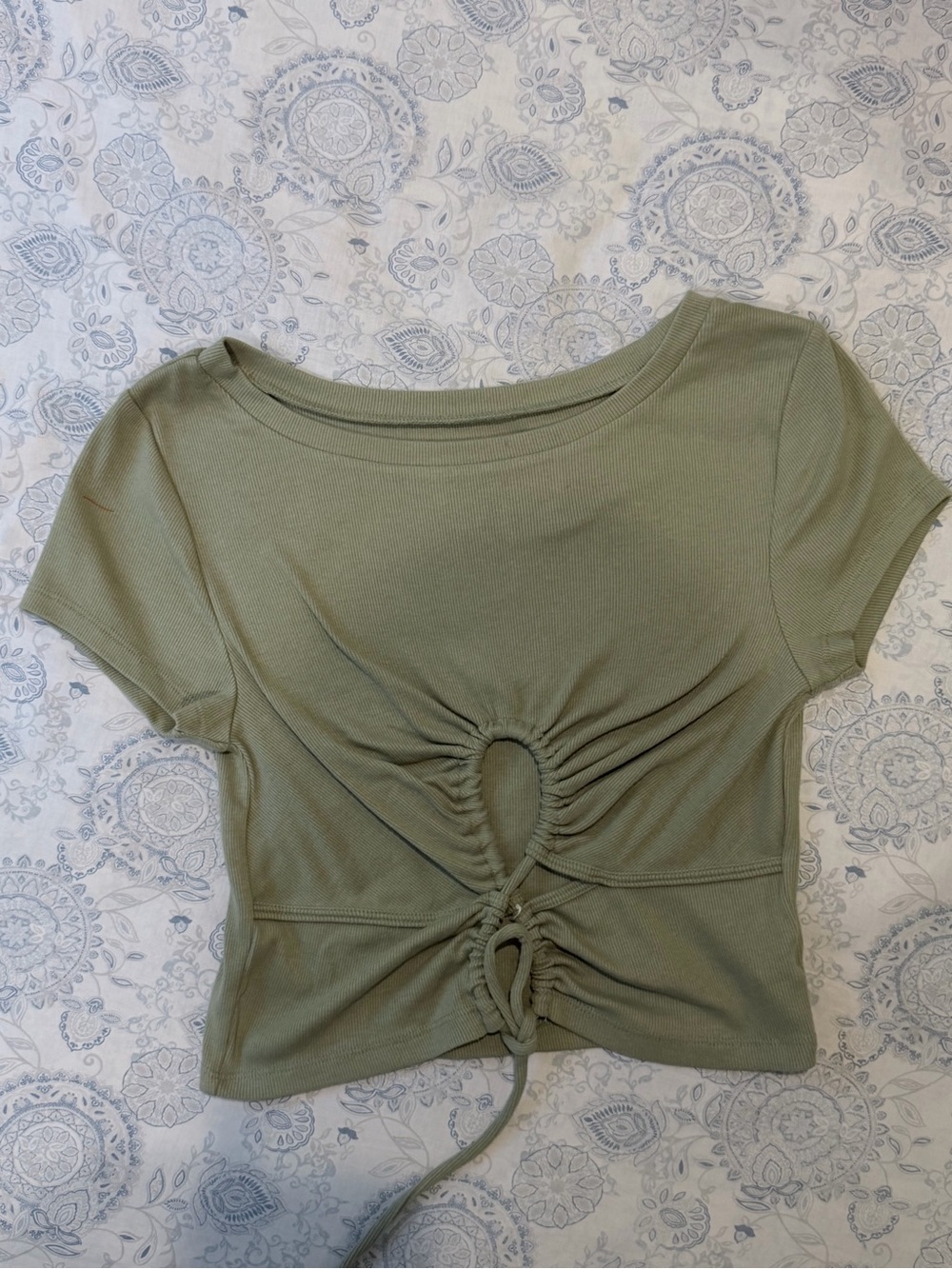 Crop Front-Tie Ribbed Top - Sage Green